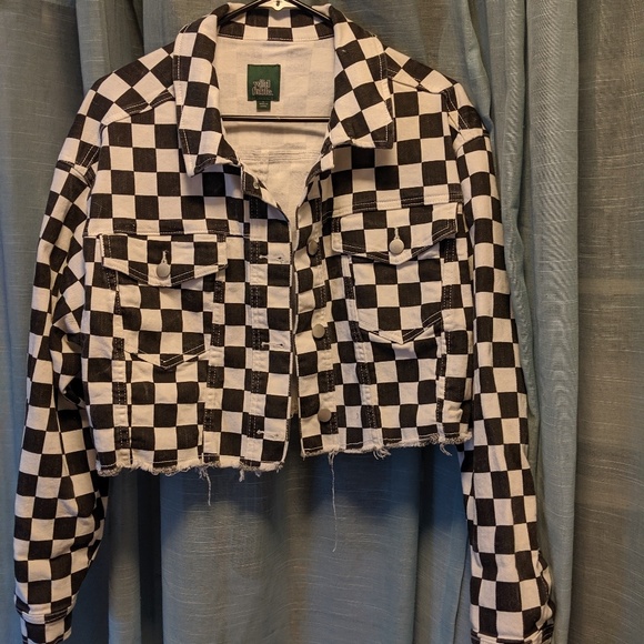 black and white checkered denim jacket